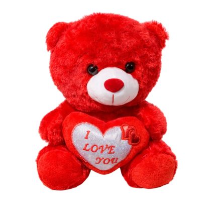 Λούτρινο κόκκινο αρκουδάκι ασημί καρδιά"Love You"