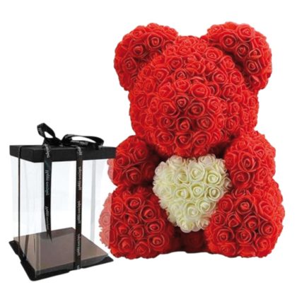 Rose Bear 25cm – Κόκκινο με άσπρη Καρδιά