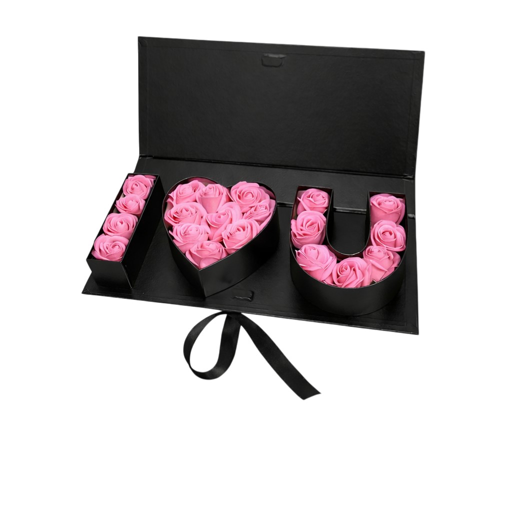 Πολυτελής κασετίνα I Love You με ροζ Soap Roses