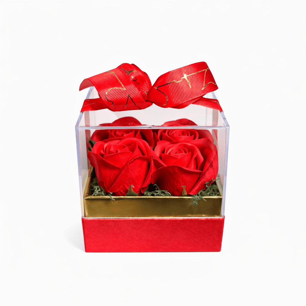 Soap Roses κόκκινα σε κόκκινο κουτί plexiglass
