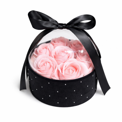 Ροζ Soap Roses σε Μαύρο Κουτί