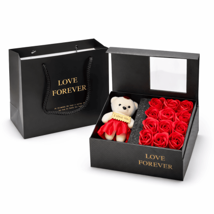 Gift Box με Soap Roses & Αρκουδάκι