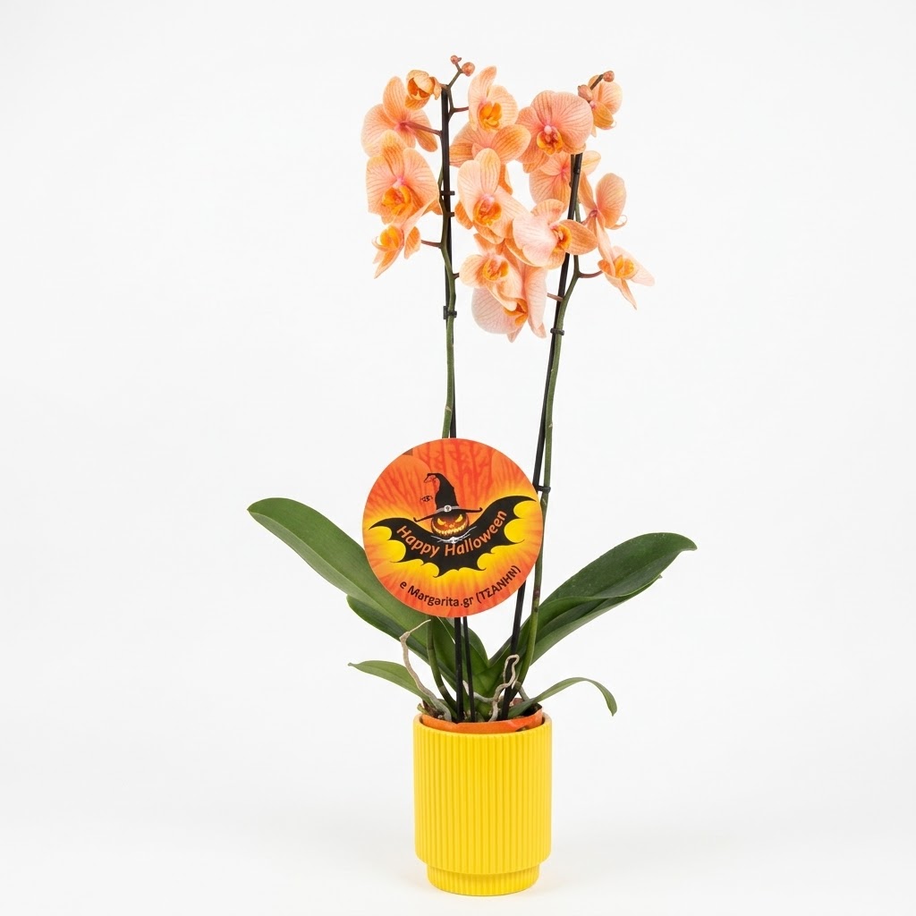 Ορχιδέα Phalaenopsis πορτοκαλί με Διακόσμηση Halloween